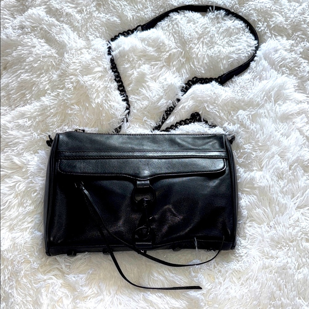 Rebecca Minkoff Black Leather Bag With Studded Bottom and Black Hardware.